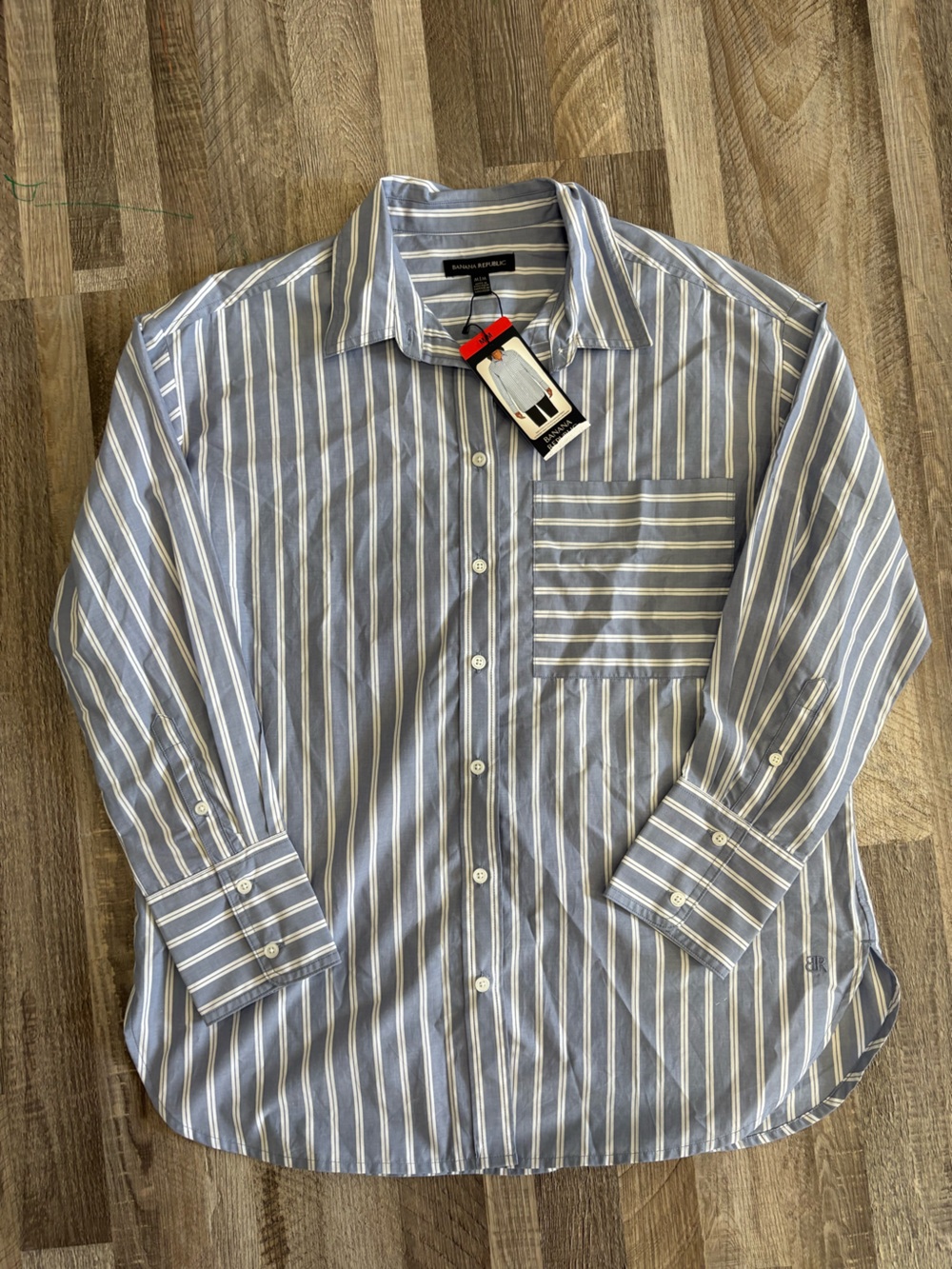 NWT Banana Republic Blue and White Striped Dress Shirt Medium - Picture 2 of 4